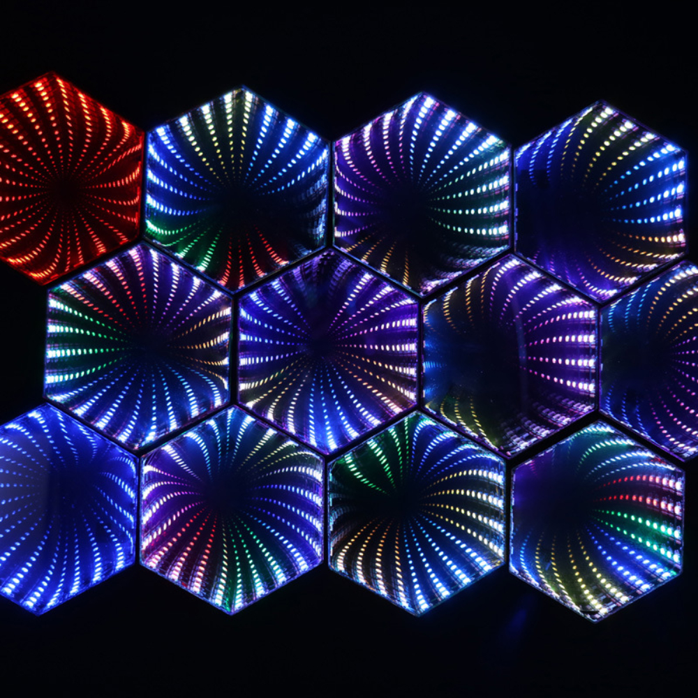 3D Hexagonal Mirror Tunnel Lamps APP Control Smart Music Rhythm Ambient Night Light Bedroom Decoration For Christmas Party