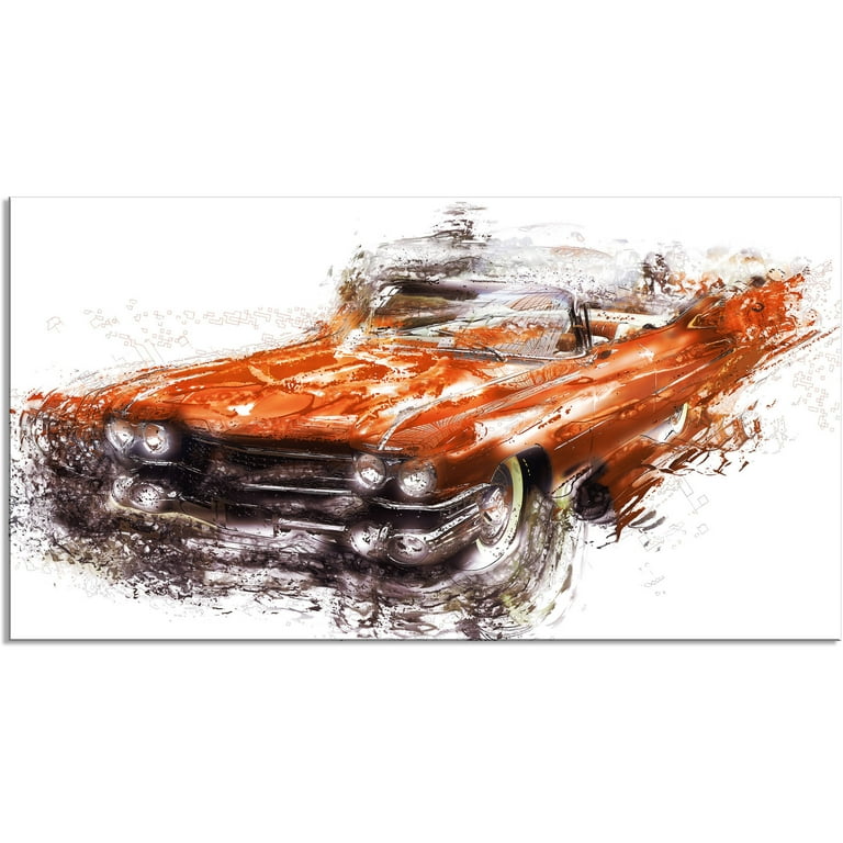 Free Shipping! Designart Burnt Orange Classic Car Wall Canvas