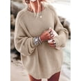 thumbnail image 5 of Women'S Oversized Sweaters Batwing Sleeve Mock Neck Jumper Tops Chunky Knit Pullover Sweater Khaki L, 5 of 9