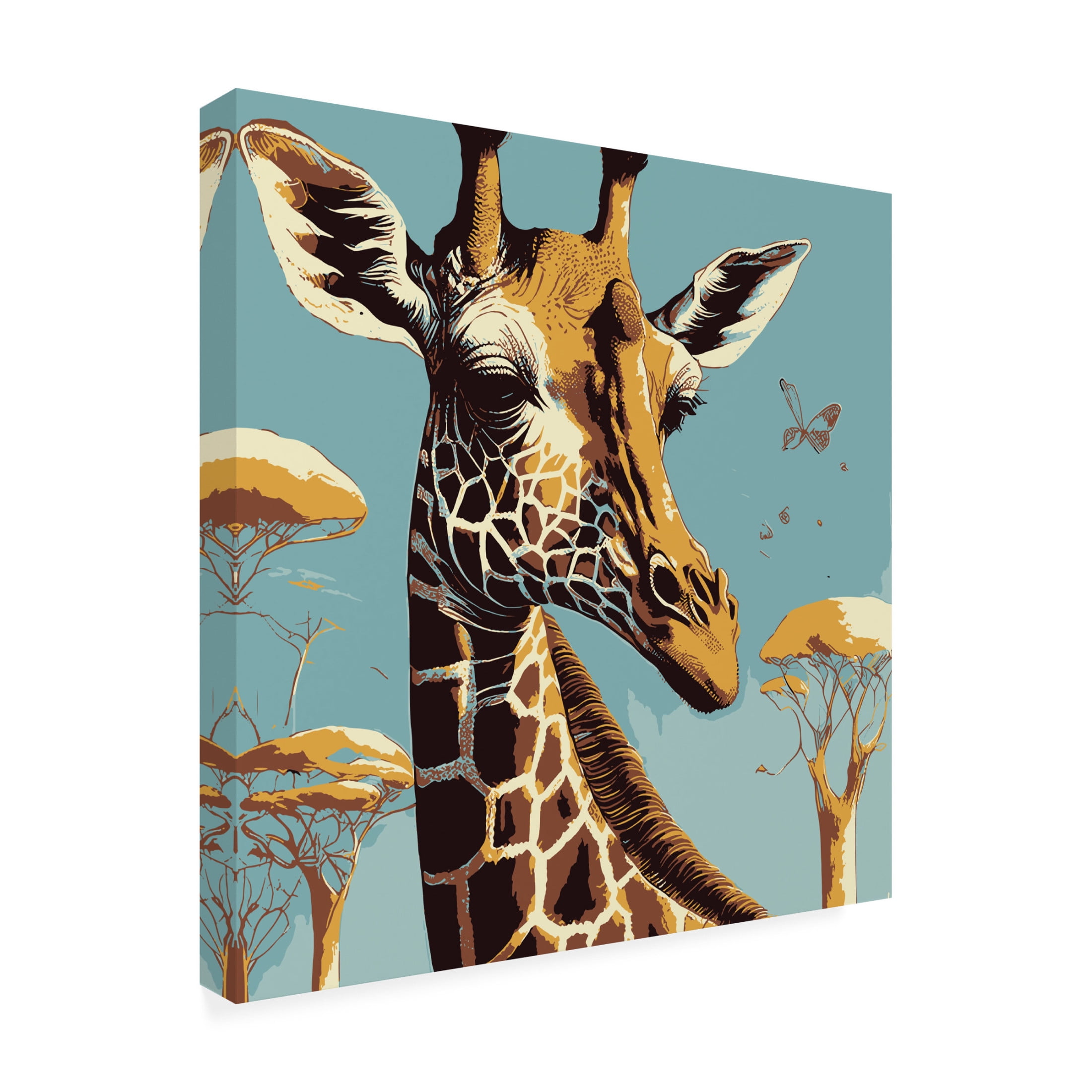 Canvas Wall Art - FootePrint Art 'Giraffe, Beautiful Africa Environment' Wall Art for Living Room, Bedroom, or Office Décor by Trademark Fine Art - 14 x 14 Inches