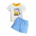 thumbnail image 2 of HOWPAY Toddler Boy Outfits Graphic Short Sleeve Crew Neck Tops and Elastic Waist Shorts Outfits Casual Loose Fit Comfy 2 Piece Sweatsuits Blue, 2 of 9
