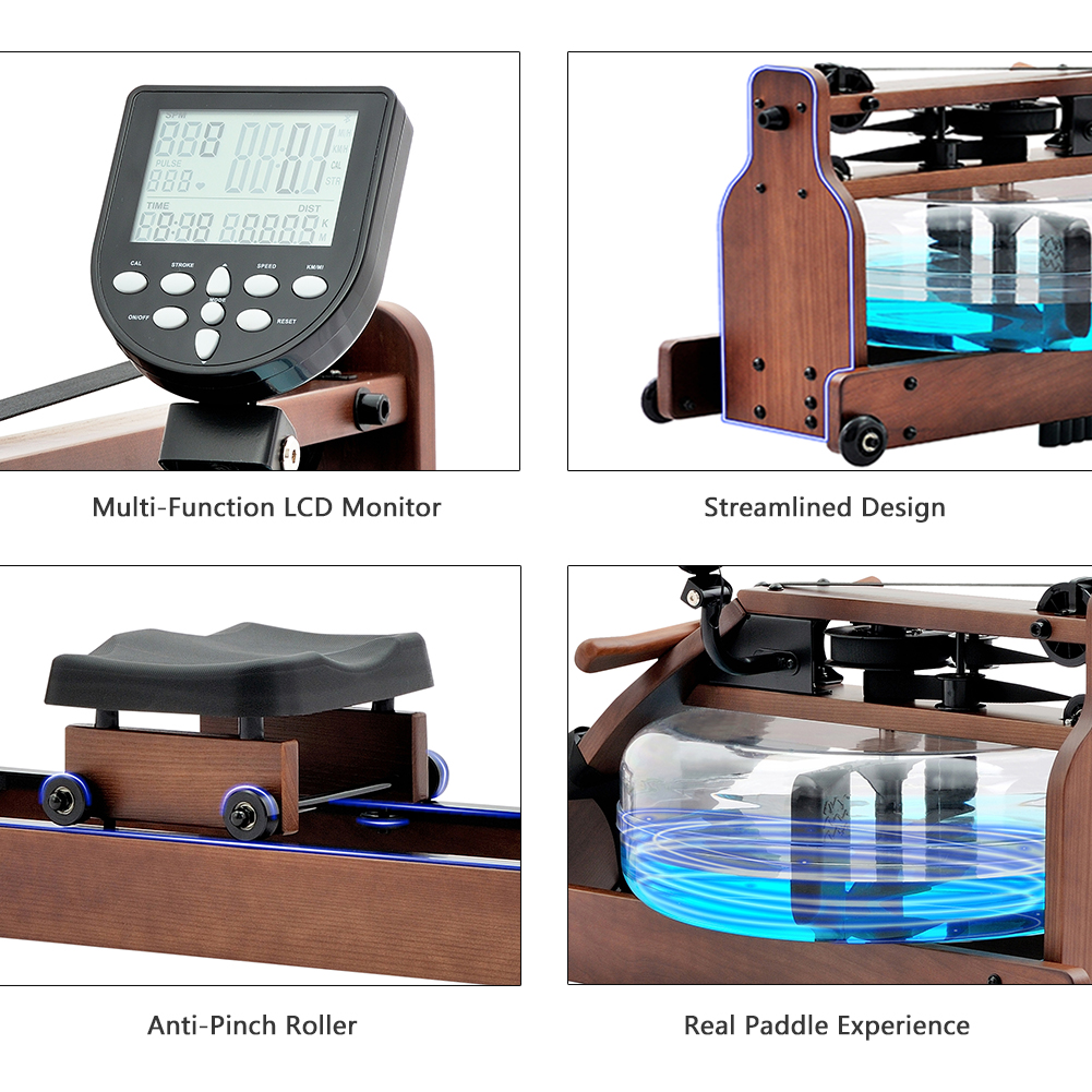 TRUNK Water Rowing Machine for Home Gym Fitness Ash Wood Water Rower with LCD Monitor Walmart