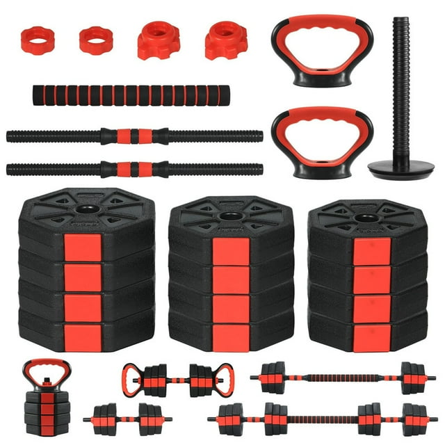 TROPOW Ensemble d'Haltères Réglables de 88 LB – Poids Libres 4-en-1 pour Gym à Domicile (Rouge)