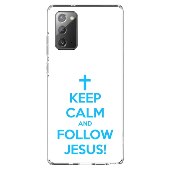 DistinctInk Clear Shockproof Hybrid Case for Samsung Galaxy Note 20 (6.7" Screen) - TPU Bumper, Acrylic Back, Tempered Glass Screen Protector - Keep Calm and Follow Jesus - Christ