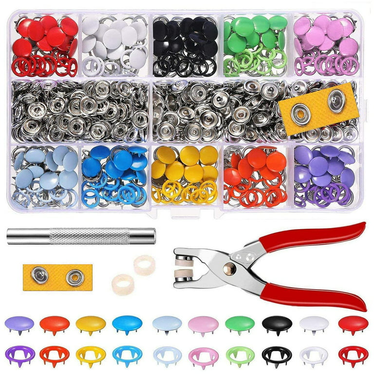 100 Set Snap Fasteners Tool Kit Hollow and Solid Metal Prong Snaps Buttons  with Setting Tool for Clothing Crafting Sewing