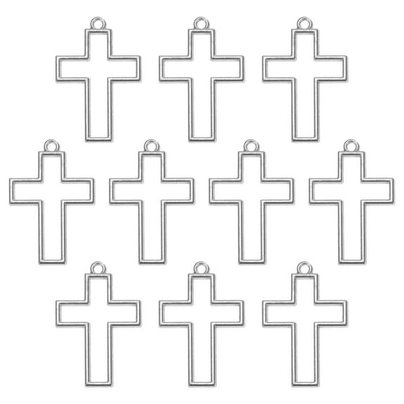 10-Pack Open Bezels for Resin, Cross Shape Open Back Bezel Pendants for Resin Jewelry Making/DIY Earrings Necklace, Alloy Hollow Frame Pendants [Silver Tone]