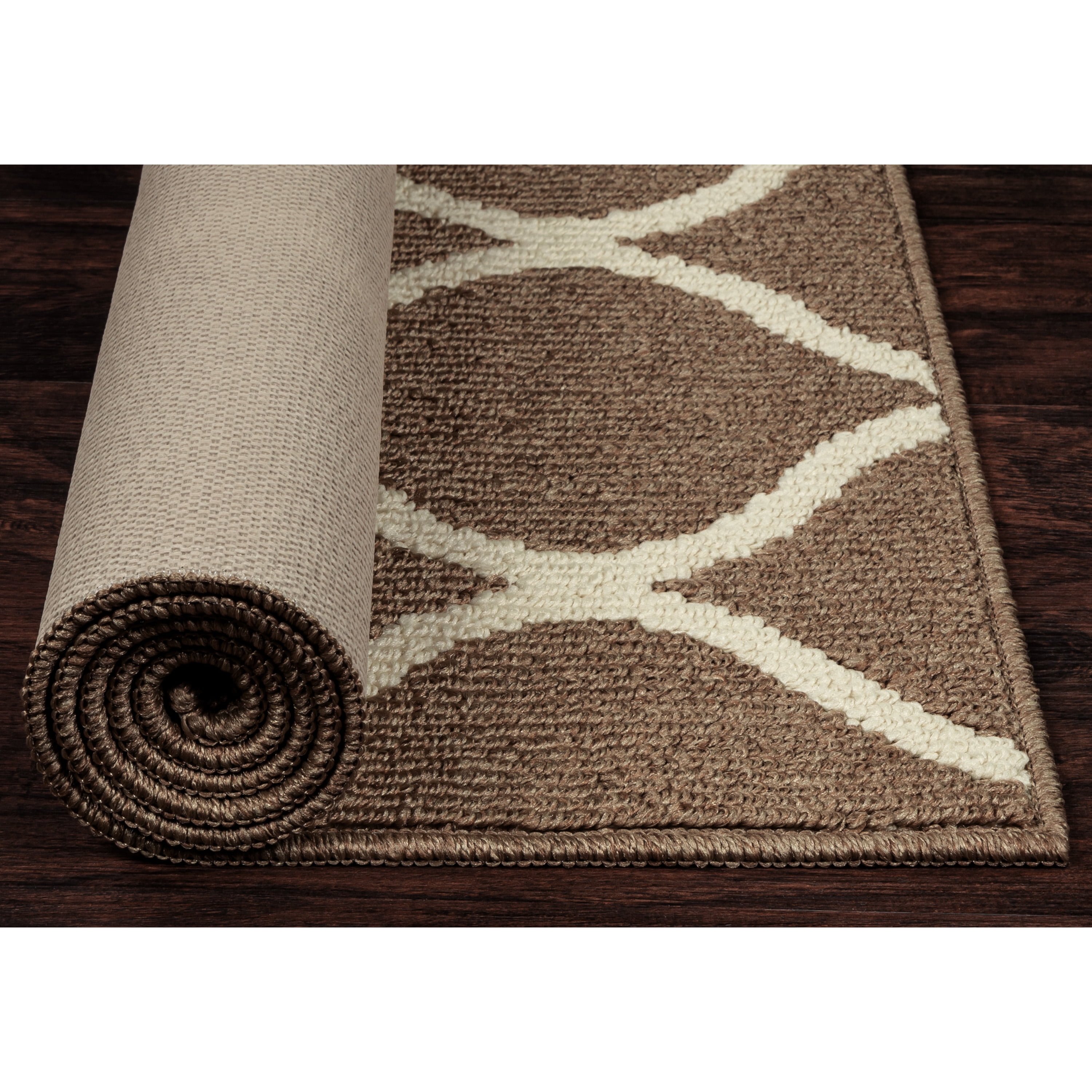 Maples Rugs Rebecca Moroccan Trellis Washable, Non-Slip, Low Profile Indoor Runner Rug, 2' x 6', Taupe