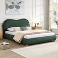 thumbnail image 2 of Queen Size Upholstered Platform Bed Frame with Rounded Corners Curved Headboard, Wooden Slats, Oak Solid Wood Legs, Chenille Fabric, No Box Spring Needed, Easy Assembly, Olive Green, 2 of 12