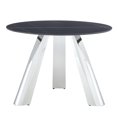 thumbnail image 4 of 6 Dining With 42-inch Round Sintered Stone Table, Stainless Steel Legs, White Chairs Silver Metal Stylish & Practical Table And 6 , Tabletop, Silver, Comfortable Design, 4 of 7