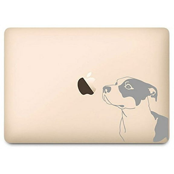 Silver Pitbull Dog Breed Sniffing Apple Decal for 12" Macbook