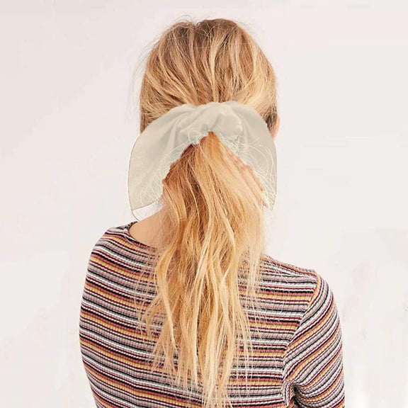 CXHEGBEJ Bow Satin Hair Scrunchie for Women Cute Scrunchies Elastic Ponytail Holder Bobbles Soft Elegant Elastic Hair Bands with Tail Ribbon for Thin Hair Accessories White