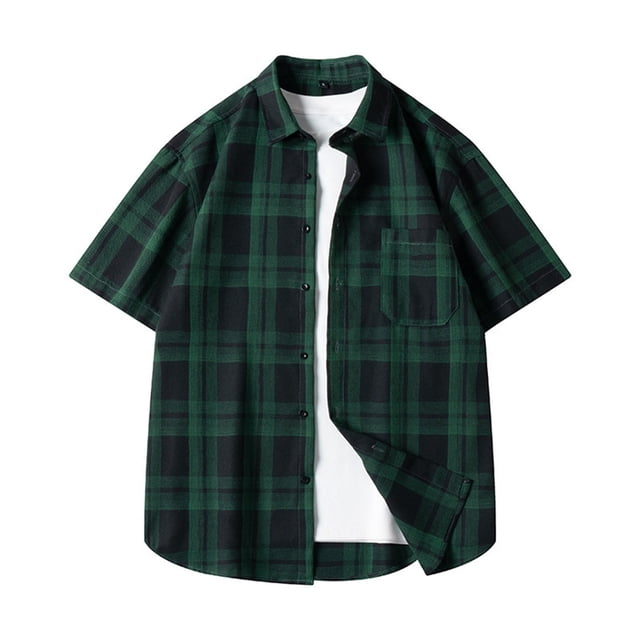 Besolor Mens Summer Button down Shirts Plaid Collared Short Sleeve Tops Big and Tall Beach Vacation Shirts with Pocket