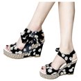 thumbnail image 3 of Clearance VerPetridure Women's Sandals Summer Casual Boho Platform Open Toe Fish Mouth Platform Flower Lace-Up Wedge Sandals Thick Bottom Wedge Sandals, 3 of 8