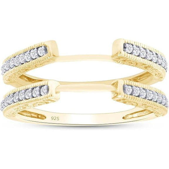 Dreamofdazzles Jewels 14K Yellow Gold Plated 925 Sterling Silver For Women's 2.39 Ct Round Cut White Diamond Thanksgiving Christmas Wedding Engagement Enhancer Wrap Guard Ring - 4