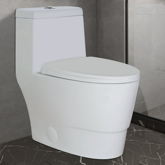 WinZo WZ5012 Modern Elongated One Piece Toilet with Dual Flush 0.8/1.6 GPF Sleek Design White