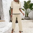 thumbnail image 6 of Scyoekwg Womens Casual 2 Piece Outfits Short Sleeve Round Neck Tops Wide Leg Pants Trendy Casual Loose Sweatsuits Sets Solid Color Tracksuit (Beige,L), 6 of 8