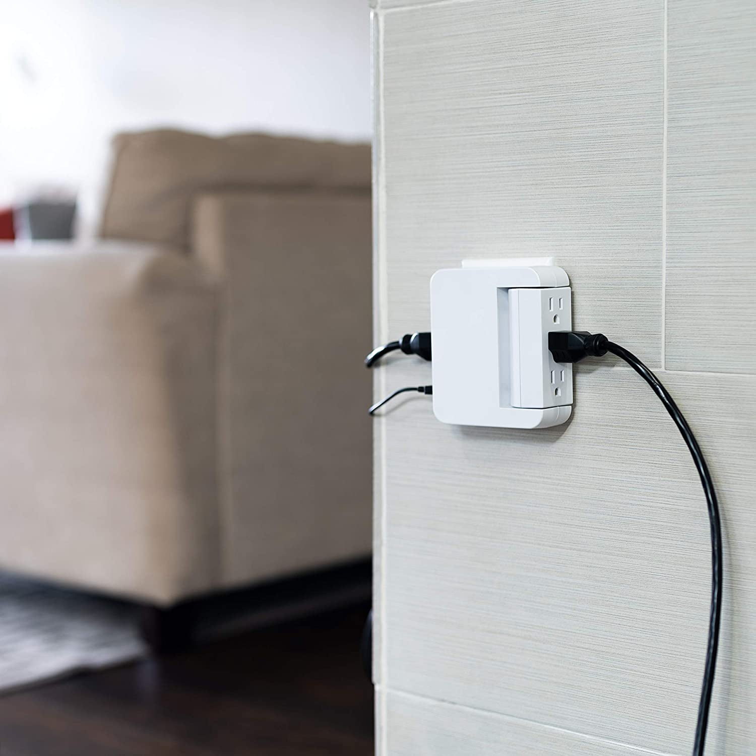 GE Pro Side-Access Swivel Surge Protector, 5-Outlet Wall Tap with 2 USB Ports, 3 Prong, Charging Station, 560 Joules, White, 2 Pack - 55246