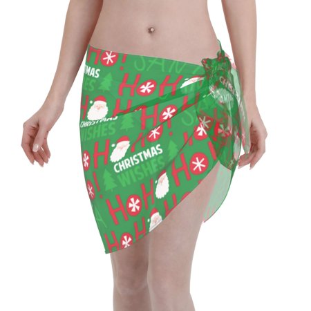 Adobk Women Beach Sarong Bathing Suit Cute Santa And Ho Ho Ho Print Wrap Skirt Sheer Bikini Swimsuit Cover Ups For Swimwear