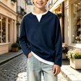 thumbnail image 4 of Abcomgle Boys Long Sleeve Tops 7-16 Casual Fake Two Piece Henley Shirts for Kids Boys Winter Basic Boys Tops Soft Layering for Boys, 4 of 5