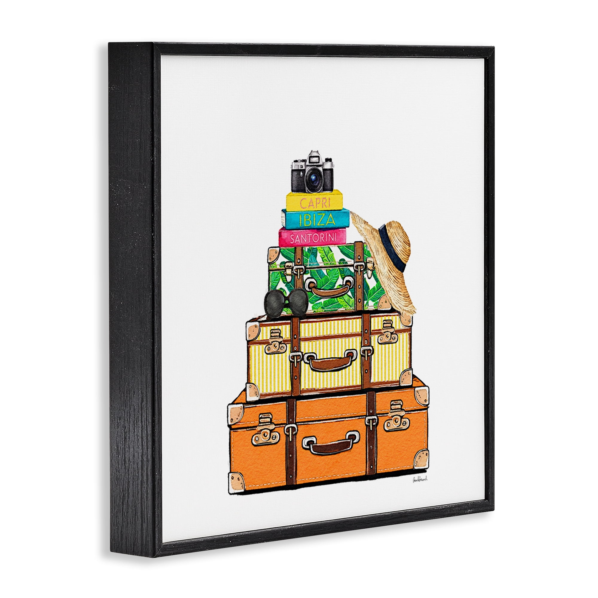 Stupell Industries Travel Suitcases & Camera Black Framed Giclee Art, design by Amanda Greenwood