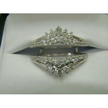 1.60 CT Round Cut Lab-Created Diamond Enhancer Wedding Ring Guard Wrap 14k White Gold Plated