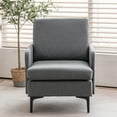 thumbnail image 2 of Upholstered Lounge Chair, Modern Accent Chair with Sturdy Iron Legs and Side Pocket, Single Sofa Arm Side Chair, Comfy Reading Armchair for Living Room Bedroom Apartment, Dark Gray, 2 of 7
