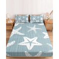 thumbnail image 2 of Twin Sze Fitted Sheet Set - Coastal Starfish 2 Piece Bedding Sets 16" Deep Pocket Fitted Sheet with 1 Pillowcase, Slate Blue Nautical Vintage Marine Life Brushed Microfiber Hotel Luxury Bed Sheets, 2 of 9