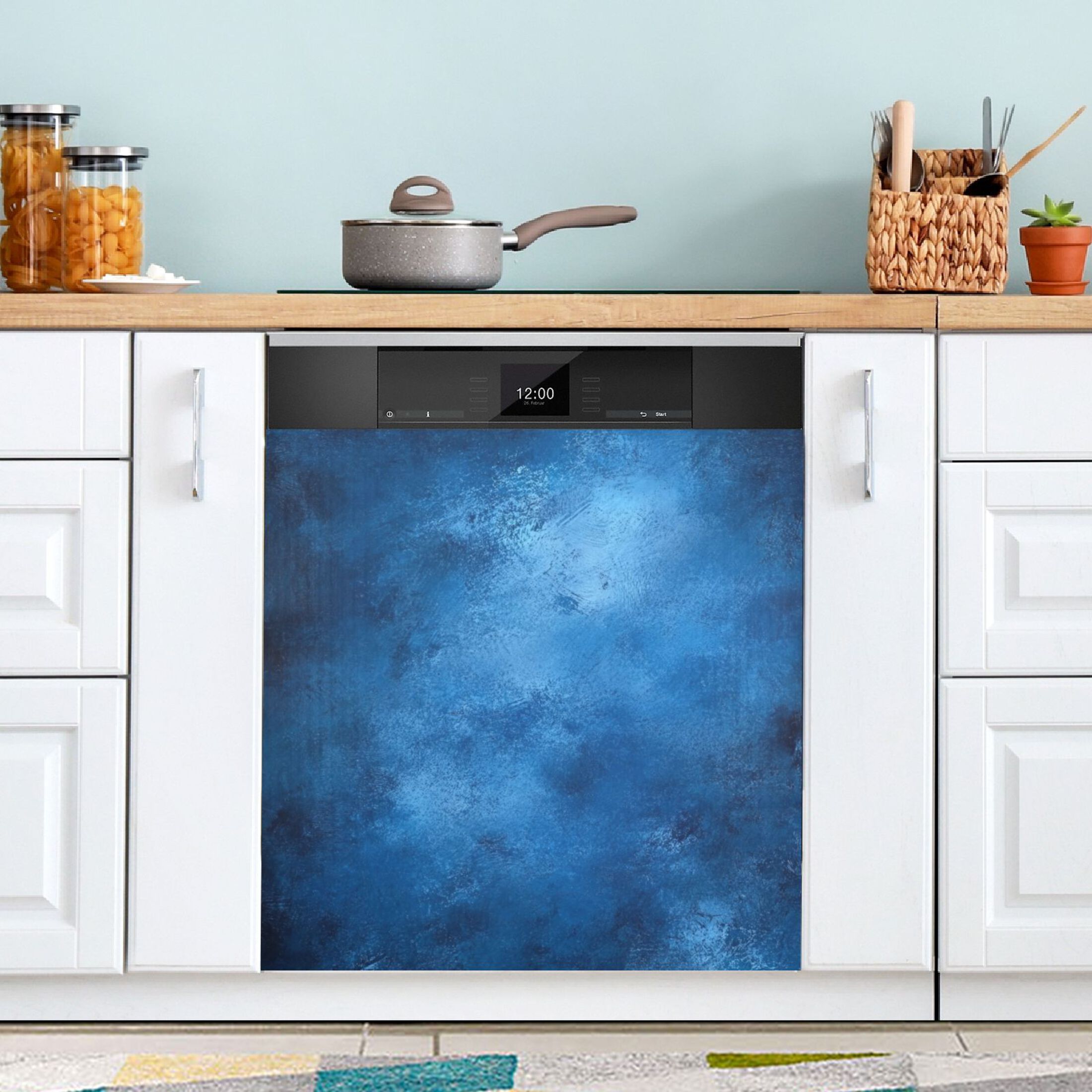 Dishwasher Magnetic Sticker 23x26 Inch Refrigerator Magnetic Sticker Washing Machine Magnetic Sticker Kitchen Panel Magnetic Sticker Home Decor Blue Oil Painting