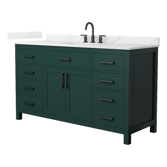 Beckett 60" Green Single Vanity & Giotto Quartz Top (3-Hole) & Black Trim
