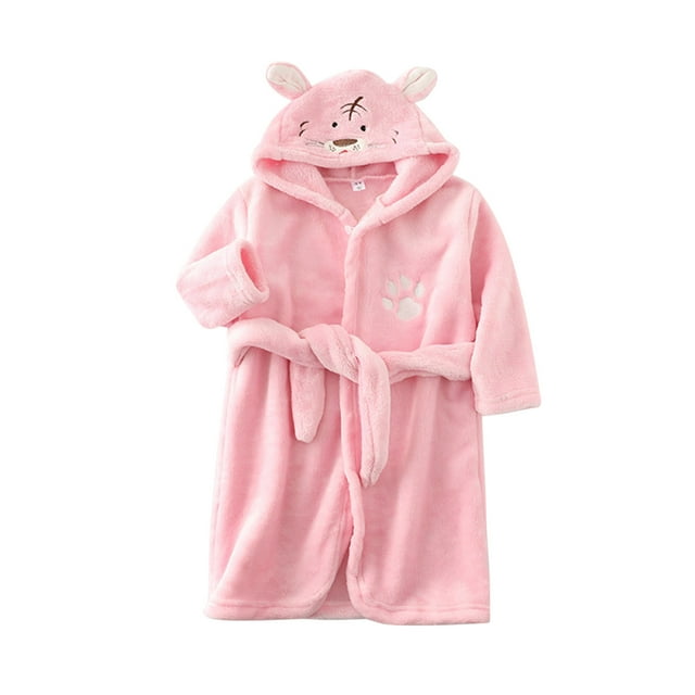 Sunnyoo Little Girls Hooded Flannel Nightrobe Sleepwear Robe Cartoon Bathrobe, Sizes 1-8