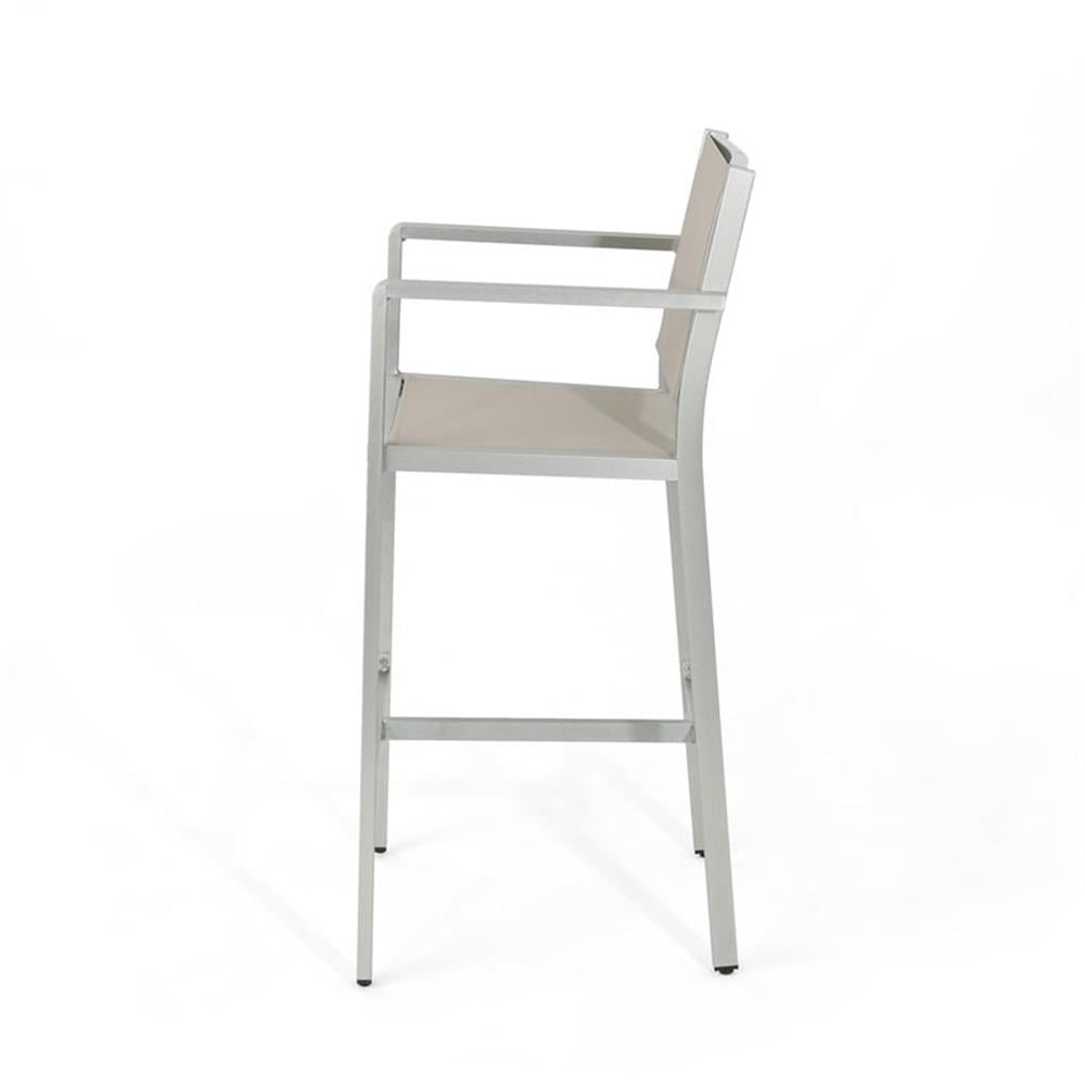 Gannon Outdoor 29.5" Mesh Barstools with Aluminum Frame, Set of 2, Grey, Silver