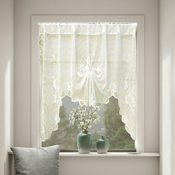 Swag Sheer Valance Curtains for Living Room, Colour Matching Kitchen Swag Valance for Farmhouse Window, Rod Pocket Voile Swag Tailored Curtain Valance for Bedroom Bathroom