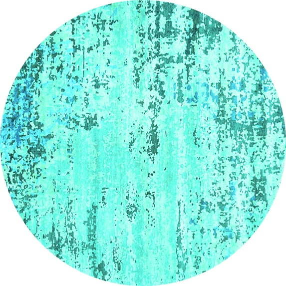 Ahgly Company Machine Washable Indoor Round Oriental Turquoise Blue Industrial Area Rugs, 6' Round