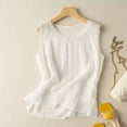 thumbnail image 2 of Brnmxoke Linen White Shirt for Women Sleeveless Ruffled V Neck Tank Tops Summer Solid Color Raw Edge Hem Camisoles White,L, 2 of 3