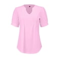 thumbnail image 5 of Pink Womens Summer Tops Womens V Neck Tops Puff Short Sleeve T Shirt Pleated Floral Printed Tunic Blouse Shirts Shirts for Women, 5 of 6