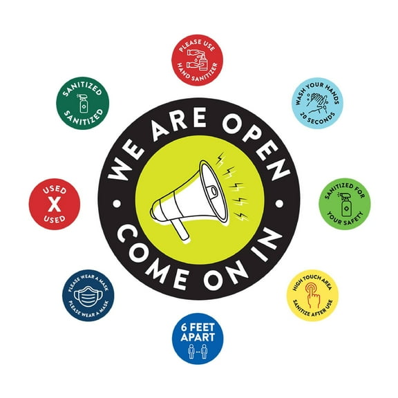 Koyal Wholesale Restaurant Social Distancing We Are Open, Come On In Business Signs, 50-Pack, Vinyl Sticker Decals