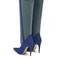 thumbnail image 3 of YDN Women Pointed Toe Two Tone Thigh High Boots Pull On Buckle Stiletto High Heels Winter Dressy Party Long Boots Size 13 Navy Green, 3 of 4