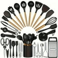 thumbnail image 4 of Kitchen Utensils Set - 35pcs Silicone Cooking Utensils with Rack, Heat Resistant Kitchen Utensils Shovel Set, Suitable for Non-Stick Pans, Available in Various Colors Wooden Handle Kitchen Tools Set, 4 of 13