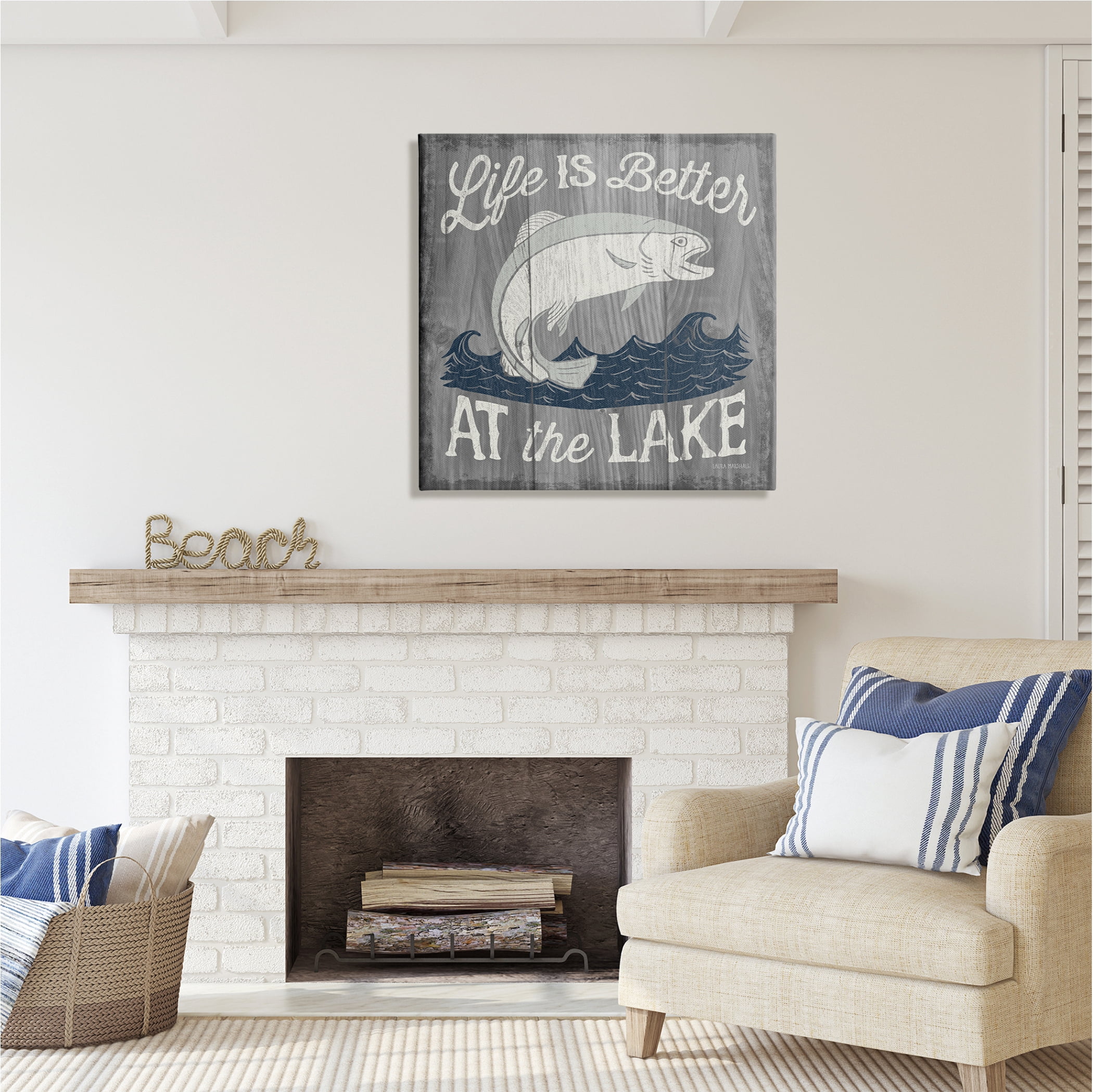 Stupell Industries Life Better at Lake Rustic Animals & Insects Painting Gallery Wrapped Canvas Print Wall Art, 30 x 30