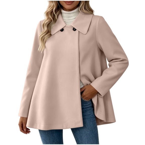 QIYAGBSA Wool Blend Tweed Coat for Women Loose Fit Button Up Long Sleeve Collared Casual Coats to Layer over Jeans this Fall