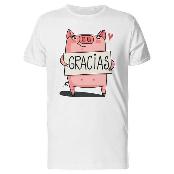 Gracias Thank U Cute Pig Cartoon T-Shirt Men -Image by Shutterstock, Male 3X-Large