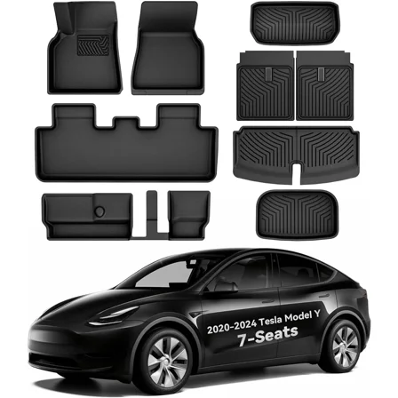 RVNI Floor Mats for Tesla Model Y 7 Seater 2024-2021 Fit Model Y Floor Mats Accessories with Cargo Trunk Mat Rear Backrest Mats All Weather Cargo Liners 9 PCS