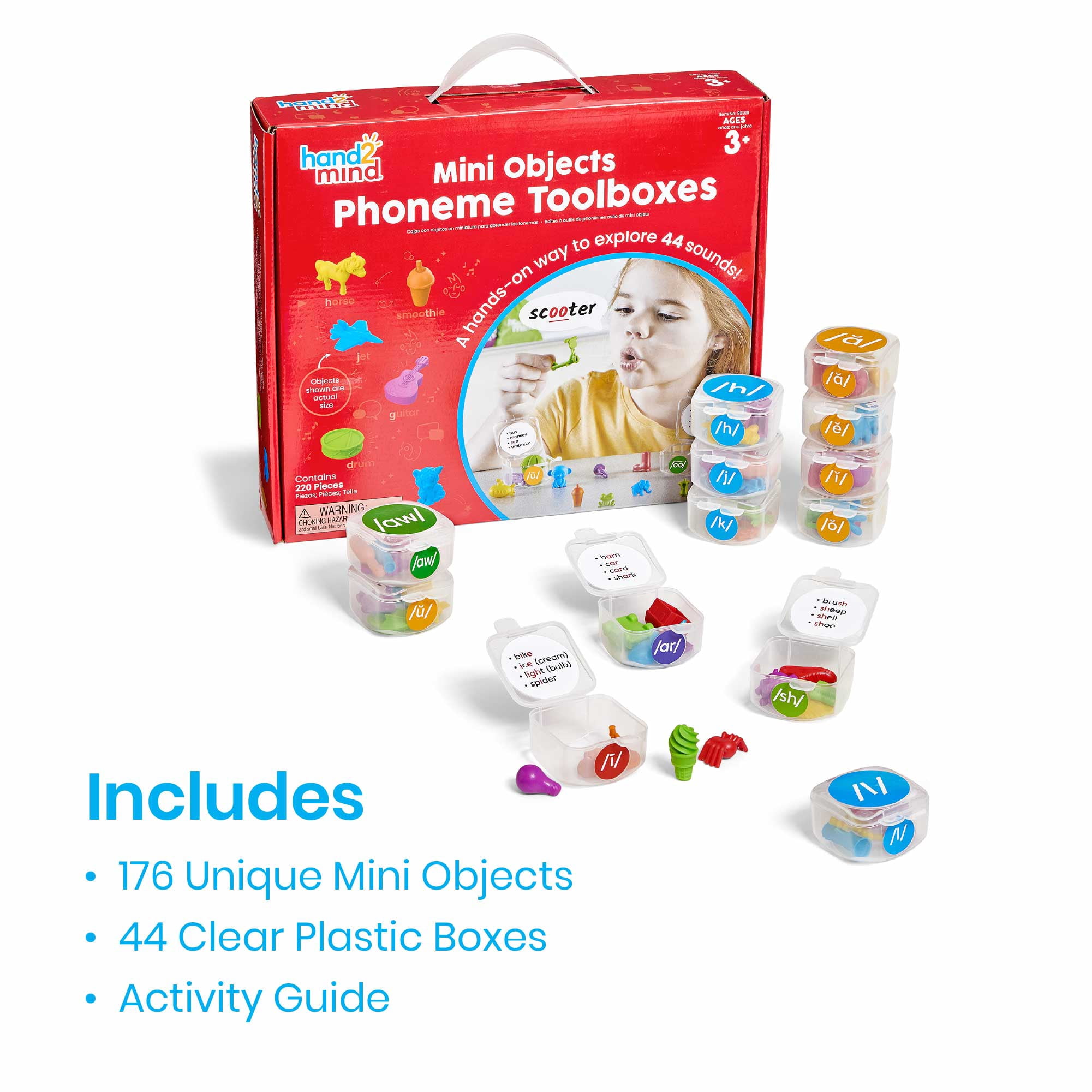 hand2mind Mini Objects Phoneme Toolboxes, Ages 3+
