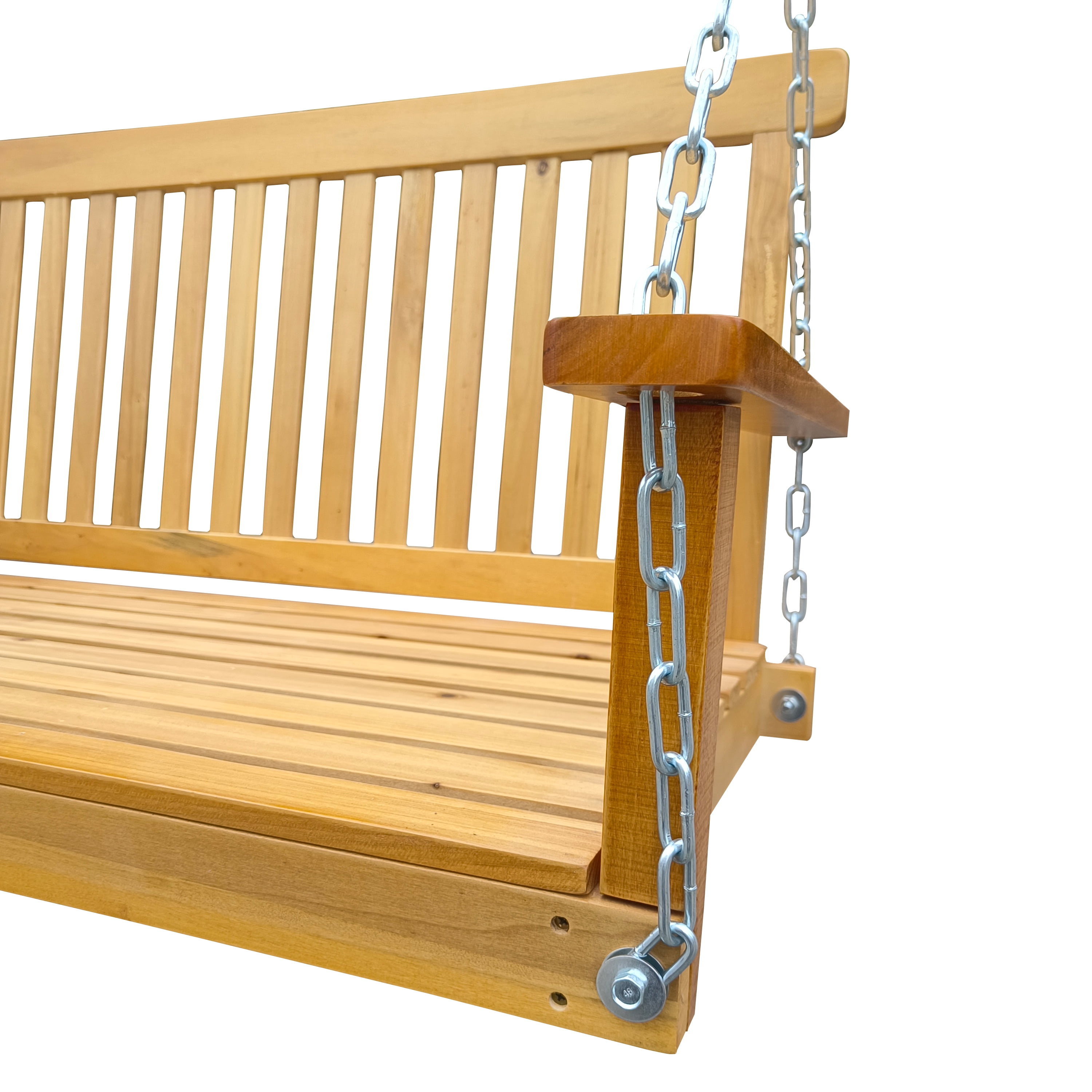 Hanging Porch Swing, Wooden Bench Swing with Armrests and Hanging Chains for Yard Garden Patio, Teak