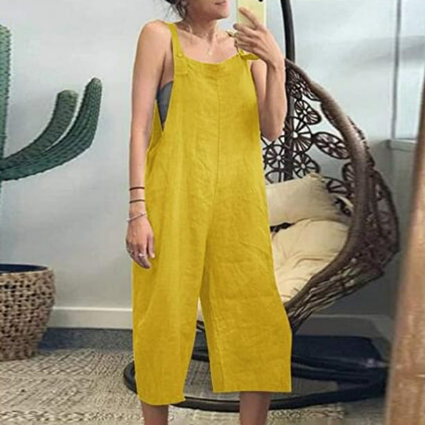 Monos vintage para mujer Pantalones cortos Correas de hombro ajustables Bolsillos Mameluco de p CACAGOO Mono de mujer
