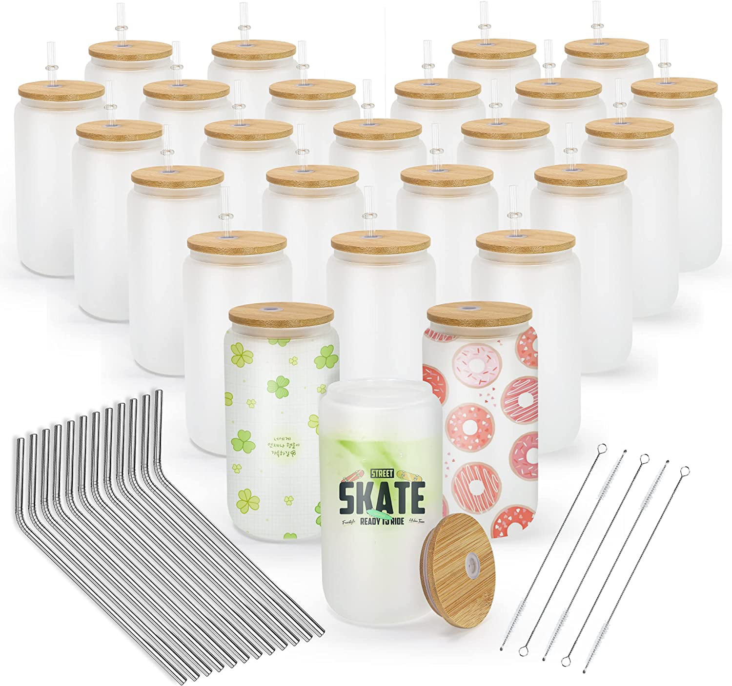 WUWEOT 6 Pack 18OZ Sublimation Beer Can, Clear Sublimation  Glass Blanks, Borosilicate Cup Tumbler with Bamboo Lid and Glass Straws for  Juice Soda Beer Cocktail Coffee Drinks: Beer Glasses