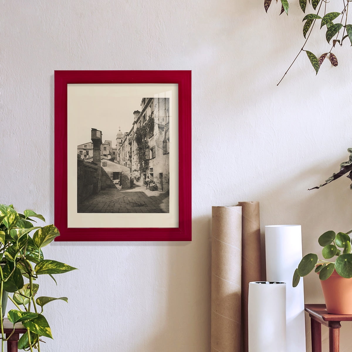 Vintage Views of Venice VIII - Framed Print w/glass - Cherry Red