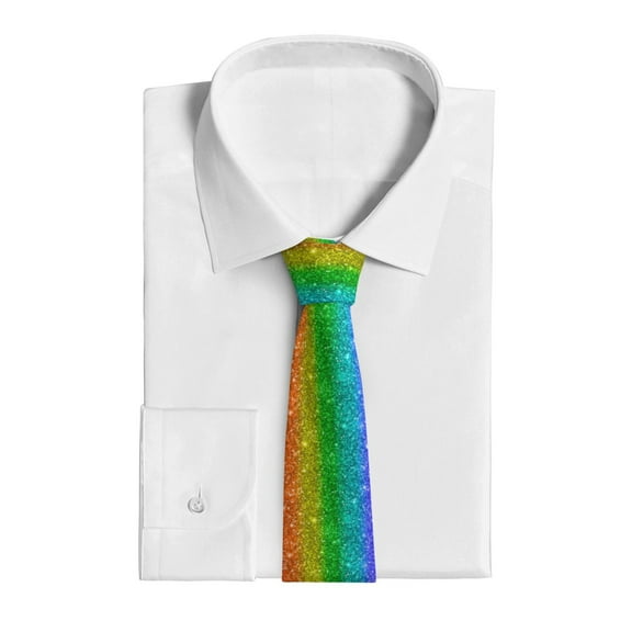 Uemuo Glitter Rainbow Pattern Men's Necktie Classic Silk Tie Woven Jacquard Neck Ties Business Necktie Gift for Men
