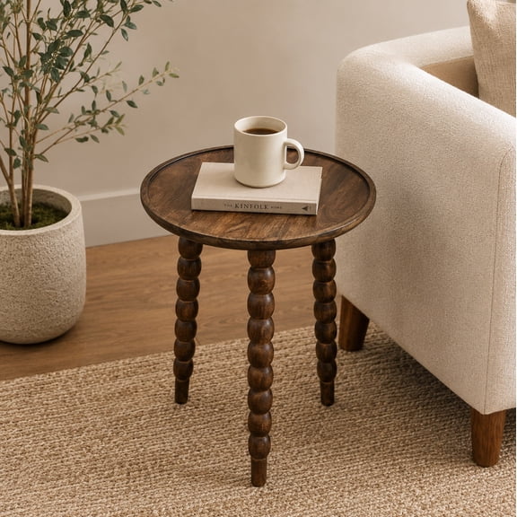 Expobazaar Mango Wood Round Accent Table | Modern Industrial Side Table | Knock Down End Table for Living Room, Bedroom & Small Spaces | 18 x 18 x 22 Inches