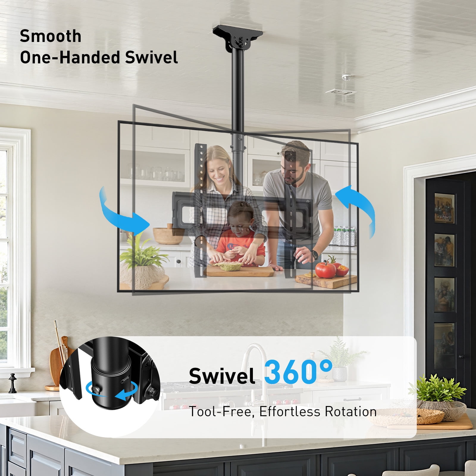 MountFTV Ceiling TV Mount for 26-70 inch TVs ,Holds up to 110lbs, Max 400x400mm, 6 Adjustable Height Setting Full Motion Hanging TV Wall Mount Bracket